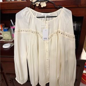 Rose & Olive Cream Buttoned Blouse with Embellished Details
